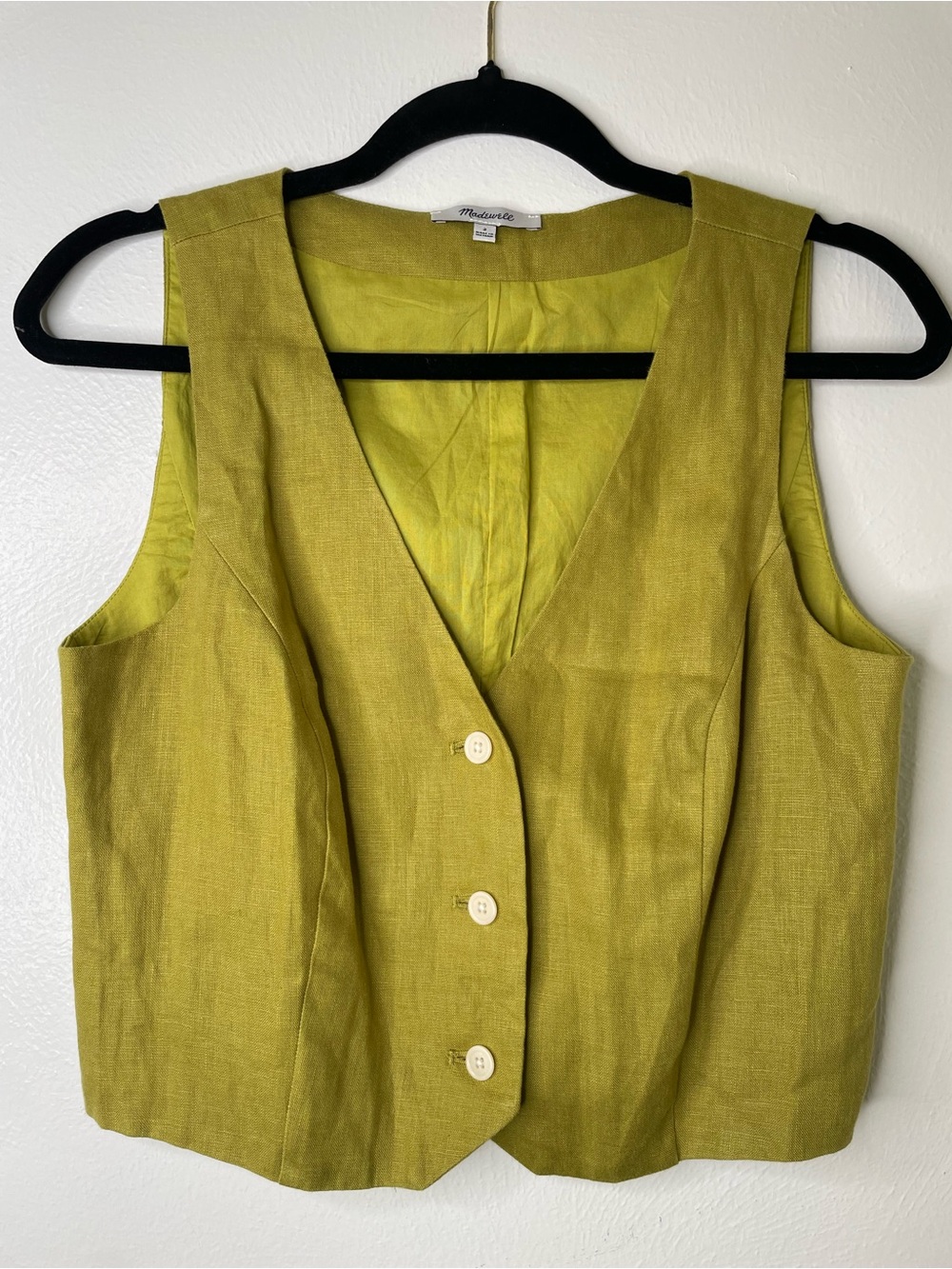 Madewell Lime Green Linen Button-Front Vest